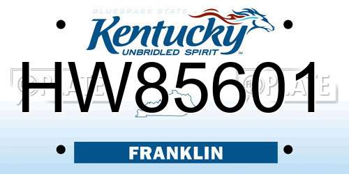HW85601 Kentucky License Plate