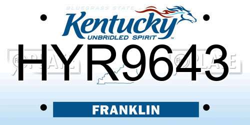 HYR9643 Kentucky License Plate