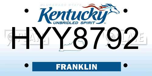 HYY8792 Kentucky License Plate