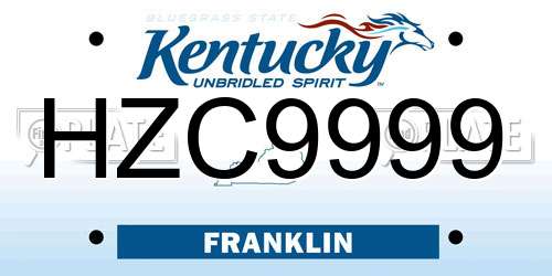 HZC9999 Kentucky License Plate