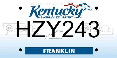 HZY243 Kentucky License Plate