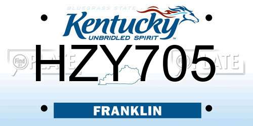 HZY705 Kentucky License Plate