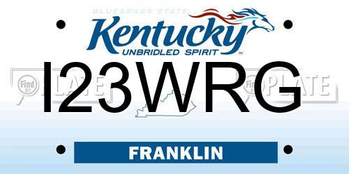 I23WRG Kentucky License Plate
