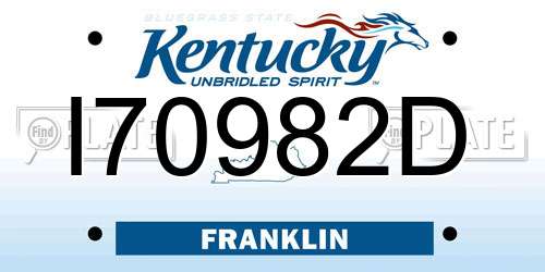I70982D Kentucky License Plate