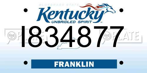 I834877 Kentucky License Plate