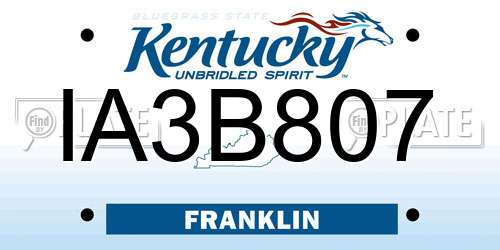 IA3B807 Kentucky License Plate