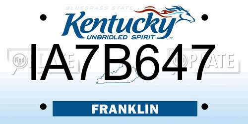 IA7B647 Kentucky License Plate