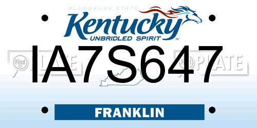 IA7S647 Kentucky License Plate