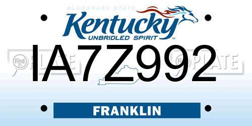 IA7Z992 Kentucky License Plate