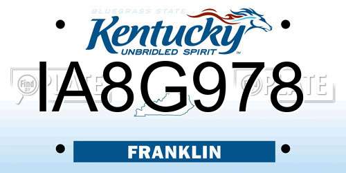 IA8G978 Kentucky License Plate