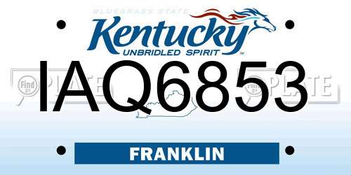 IAQ6853 Kentucky License Plate