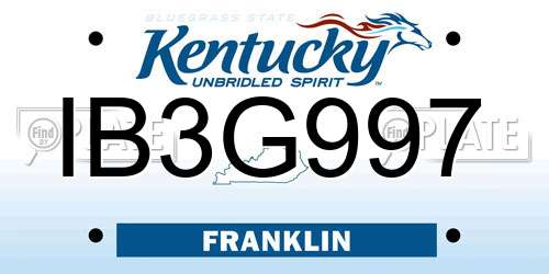 IB3G997 Kentucky License Plate