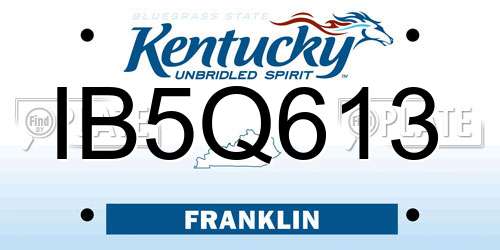 IB5Q613 Kentucky License Plate