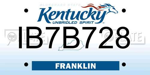 IB7B728 Kentucky License Plate
