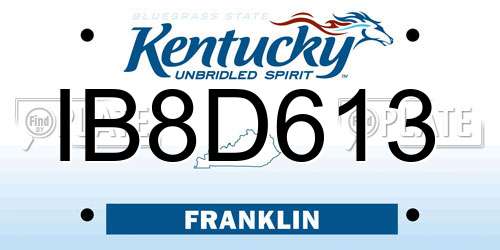 IB8D613 Kentucky License Plate