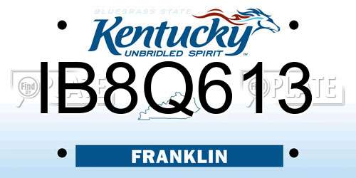 IB8Q613 Kentucky License Plate