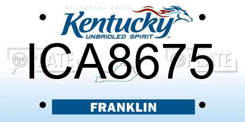 ICA8675 Kentucky License Plate