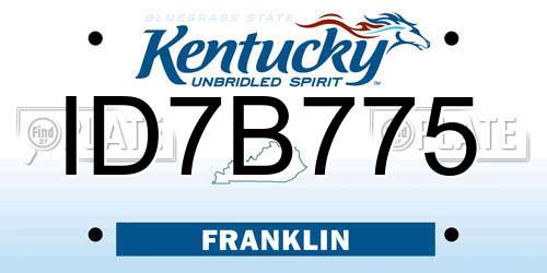 ID7B775 Kentucky License Plate