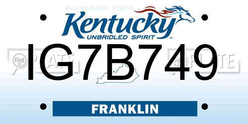 IG7B749 Kentucky License Plate