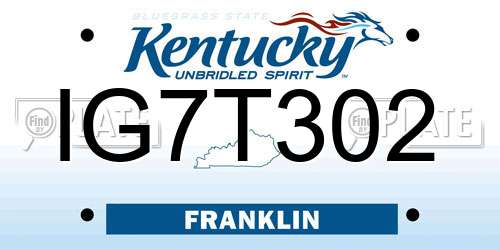 IG7T302 Kentucky License Plate