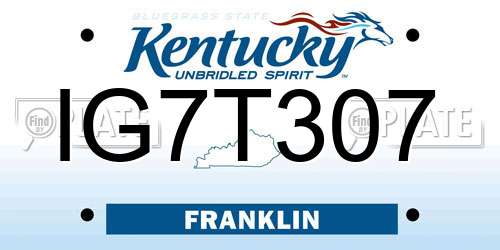 IG7T307 Kentucky License Plate