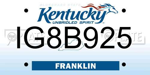 IG8B925 Kentucky License Plate