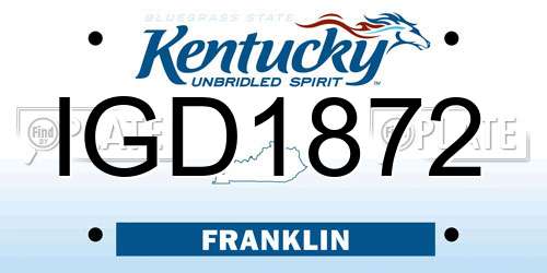 IGD1872 Kentucky License Plate