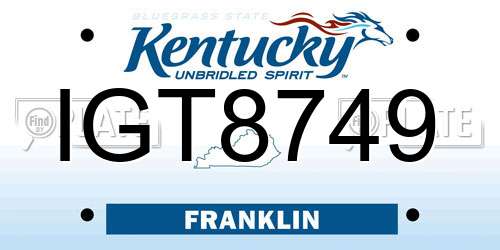 IGT8749 Kentucky License Plate