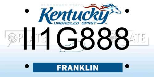 II1G888 Kentucky License Plate