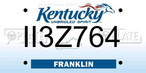 II3Z764 Kentucky License Plate