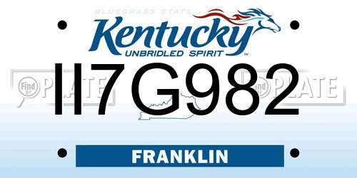 II7G982 Kentucky License Plate
