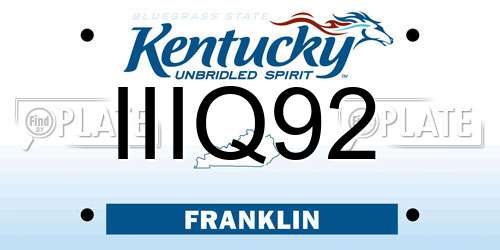 IIIQ92 Kentucky License Plate