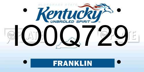 IO0Q729 Kentucky License Plate