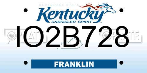 IO2B728 Kentucky License Plate