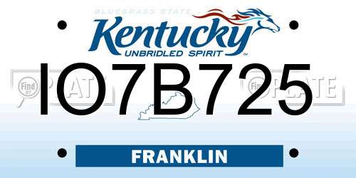 IO7B725 Kentucky License Plate