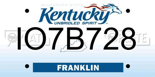 IO7B728 Kentucky License Plate