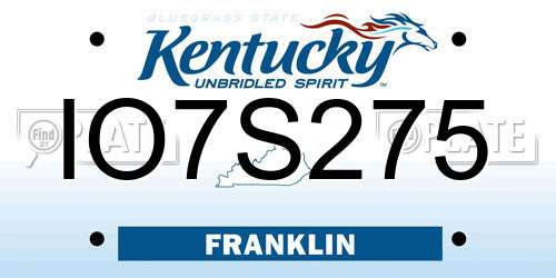 IO7S275 Kentucky License Plate