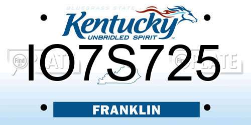 IO7S725 Kentucky License Plate