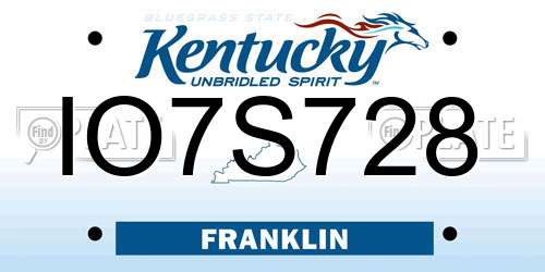 IO7S728 Kentucky License Plate