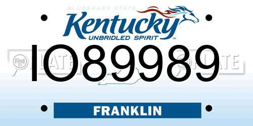 IO89989 Kentucky License Plate