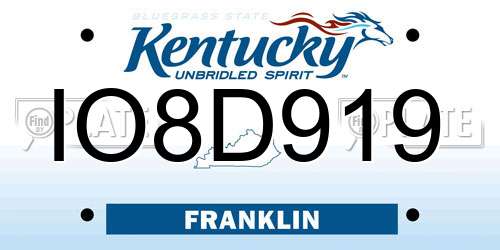 IO8D919 Kentucky License Plate