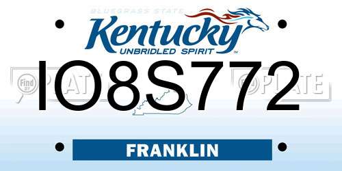 IO8S772 Kentucky License Plate