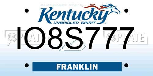 IO8S777 Kentucky License Plate
