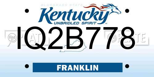 IQ2B778 Kentucky License Plate