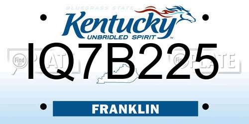 IQ7B225 Kentucky License Plate