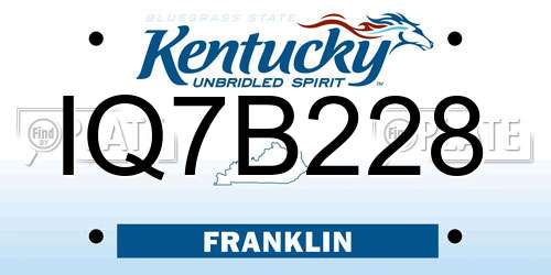 IQ7B228 Kentucky License Plate