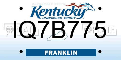 IQ7B775 Kentucky License Plate