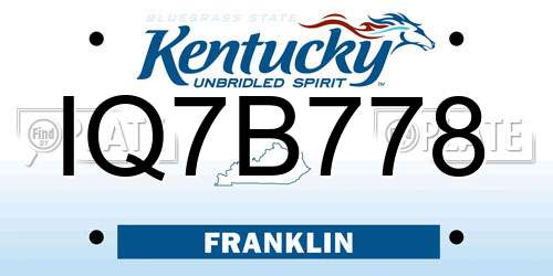 IQ7B778 Kentucky License Plate