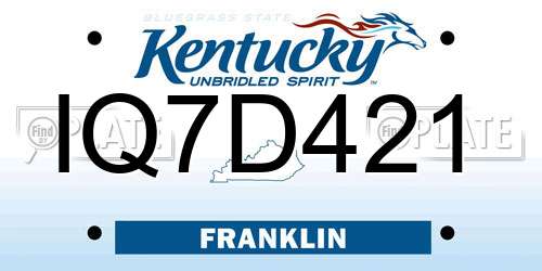IQ7D421 Kentucky License Plate