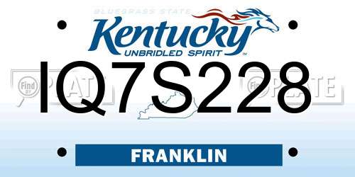 IQ7S228 Kentucky License Plate